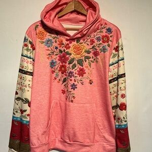 Vibrant Floral Embroidered Hoodie in Pink